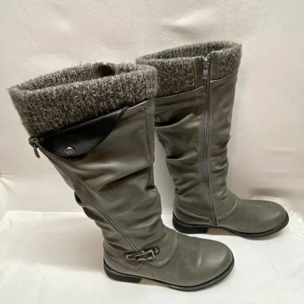 Riding Boots Gracosy Women's 39, US 8.5 Gray Leather Knee High Zipper Buckle EUC